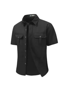 Chemise cargo manches courtes homme style militaire casual affaires unicolore été top.