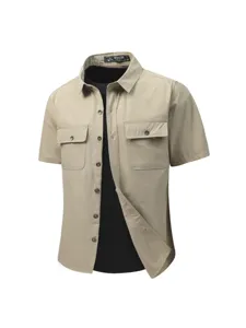 Chemise cargo tactique manches courtes homme été casual style militaire revers bouton