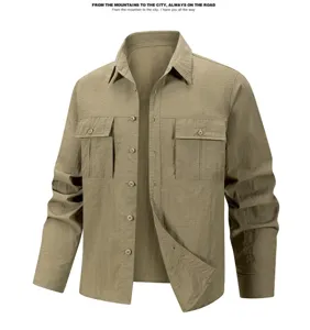 Men's outdoor quick-dry long sleeve utility shirt with dual chest pockets and turn-down collar.