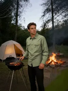 Men's long-sleeve outdoor utility shirt casual tactical button-down tactical top for spring.