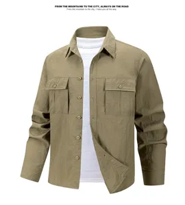 Men's casual long sleeve utility shirt with dual chest pockets and button down front style.
