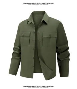 Men's outdoor quick-dry long sleeve utility shirt, casual tactical multi-pocket spring top.