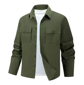 Men's green long sleeve tactical utility shirt casual outdoor breathable quick dry button down