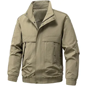 Giacca Casual Outdoor da Uomo Collo alla Coreana Manica Lunga Full Zip Utility Windbreaker Moda Primavera Cappotto in Poliestere