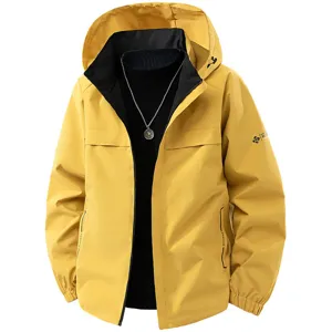 Men Outdoor Windbreaker Jacket Waterproof Hooded Spring Fall Casual Coat Regular Fit Activewear Outerwear