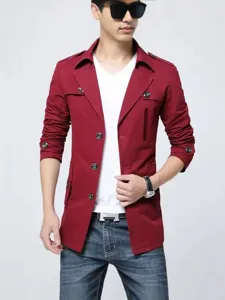 Men's mid-length slim fit trench coat casual cotton jacket autumn winter outerwear fashion style