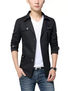 Men's slim-fit casual jacket mid-length autumn winter stylish outerwear with pockets.