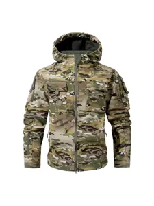 Veste Softshell Tactique pour Hommes Imperméable Coupe-vent Camouflage Manteau à Capuche Casual Extérieur Vêtement de Travail Veste Zippée