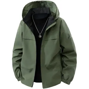 Men's outdoor tactical hooded windbreaker jacket, waterproof spring and autumn coat.