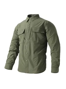 Men's long sleeve tactical shirt casual green outdoor button up spring autumn daily wear top