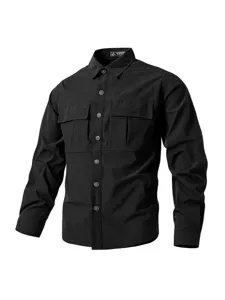 Men's long-sleeve utility shirt spring autumn casual loose button-down outdoor shirt