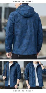 Outdoor mens camouflage hooded windbreaker jacket, casual sportswear waterproof mountaineering coat.