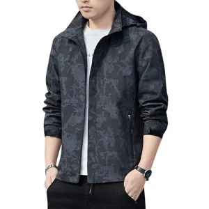 Men's tactical camo windbreaker hooded jacket outdoor sports waterproof autumn winter coat.