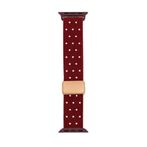 Burgunderrotes Nylon Uhrenarmband mit weißen Sternmustern, kompatibel mit Apple Watch Ersatz.