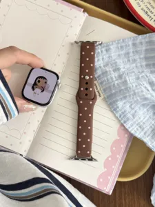 Correa de reloj de silicona marrón con lunares rosados de repuesto para smartwatch y deporte