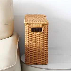 Panier de Rangement Haut et Étroit avec Couvercle en Rotin pour Coin de Canapé et Espace Étroit