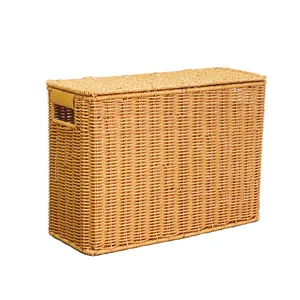 Boîte de rangement étroite avec couvercle style rotin organisateur maison pour petits espaces