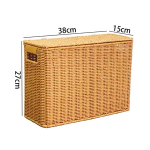 Boîte de rangement étroite avec couvercle effet rotin panier pour organisation des espaces.