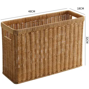 Panier de rangement en rotin etroite boite osier pour coin de salon et canape 48x18x32cm