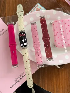 Cute polka dot TPU smartwatch replacement band detail shot, soft and durable strap for daily wear.