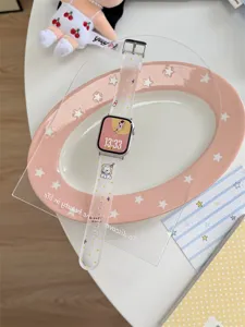 Silicone cartoon watch strap compatible with Apple Watch, cute design, soft TPU material.