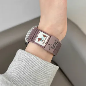 Nylon geweven magnetische horlogeband met schattige teckel borduursel voor horloges.