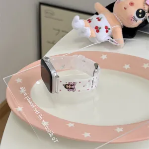 Transparent TPU Cartoon Print Watch Band Replacement Strap Compatible With Apple Watch Series Ultra SE