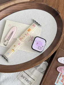 Cute cartoon bear TPU watch strap compatible with smartwatches, stylish and durable design.