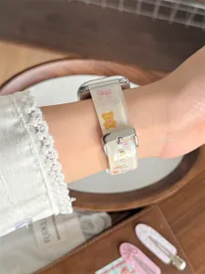 Transparent TPU watch strap with cute bear bow and ice cream pattern compatible with Apple Watch.
