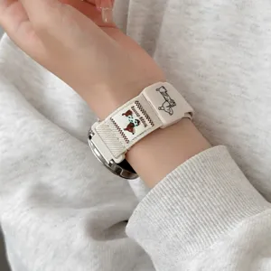 Geweven nylon magnetische horlogeband vervangingsband met schattig teckelpatroon voor smartwatch