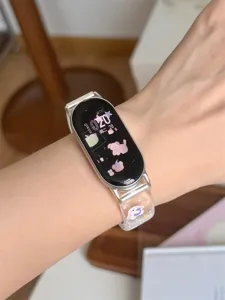 Bracelet de montre connectée en silicone transparent avec motifs d'animaux mignons, confortable.