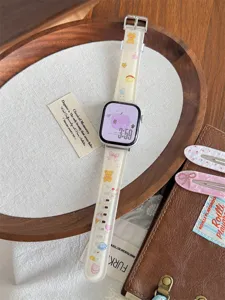 Cute cartoon bear TPU watch strap detail for Apple Watch Series, charming aesthetic design.