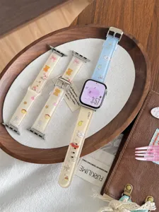 Detailed closeup of cute cartoon bear and dessert TPU watch straps designed for Apple Watch.