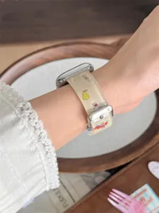 Clear TPU watch strap with cute bear and fruit print, durable replacement band for smart watch.