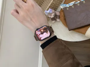 Corduroy watch strap for Apple Watch cute brown bear pattern replacement band accessory soft