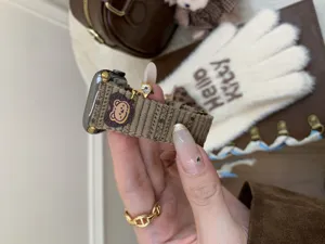 Cute brown bear and crystal star charm corduroy strap compatible with Apple Watch