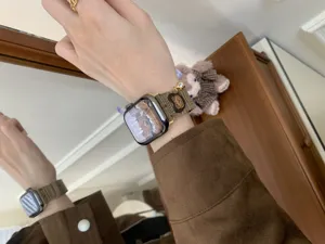 Corduroy Watch Band with Cute Bear and Star Charm Compatible with Apple Watch Series Ultra SE