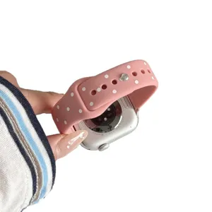 Roze stippen siliconen sport horlogeband compatibel met Apple Watch smartwatch vervanging
