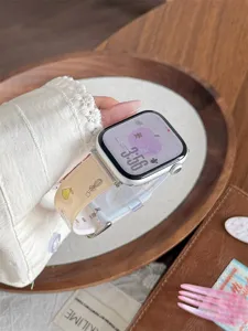 Cute cartoon bear TPU watch strap replacement compatible for Apple watch series, soft and durable.
