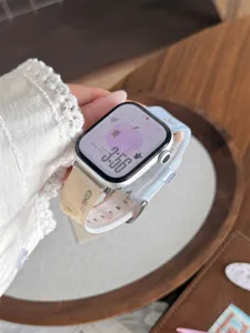 Close-up detail of the cute bear printed TPU watch strap, featuring soft and durable material.