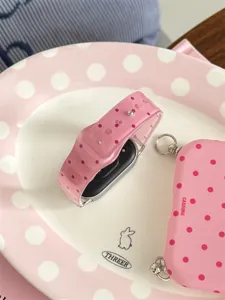 Jelly polka dot TPU sports watch band compatible with smart watch, pink and white design.
