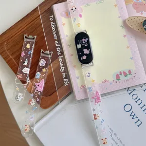 Bracelet de Montre Connectée en Silicone Transparent Mignon Dessin Animé Animal Imprimé Sangle de Remplacement Pour Huawei Montre Xiaomi