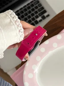 Pink polka dot TPU sports watch strap, translucent jelly design, compatible with smartwatches.