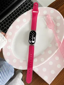 Pink jelly polka dot TPU sports watch strap replacement for smart watch, detail view.