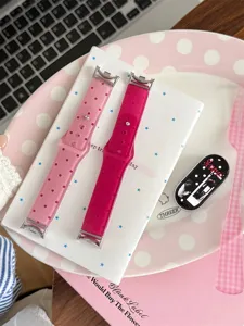 Transparent pink polka dot TPU sports watch strap replacement band detail view accessories.