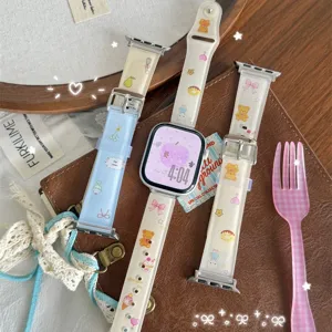 Cute Cartoon Bear Printed TPU Watch Band Replacement Strap Soft Silicone Wristband For Smartwatch
