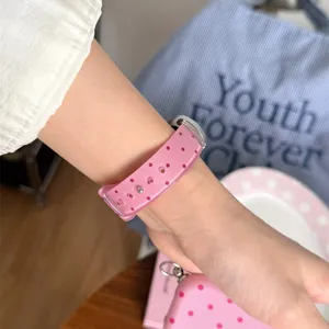 Pink transparent polka dot TPU sports watch strap replacement for Apple watch series SE.