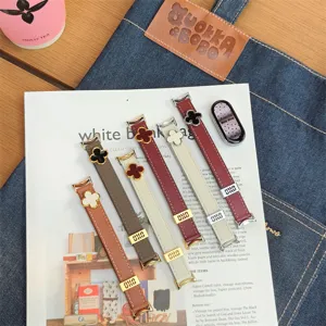 Stylish four-leaf clover leather watch band replacement strap compatible with Xiaomi smart band.