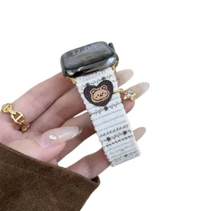 Cute bear corduroy watch band compatible with Apple Watch Series 10 9 SE stylish replacement
