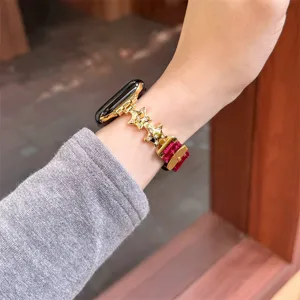 Bracelet de montre de remplacement en métal étoile et peluche compatible Apple Watch chic.